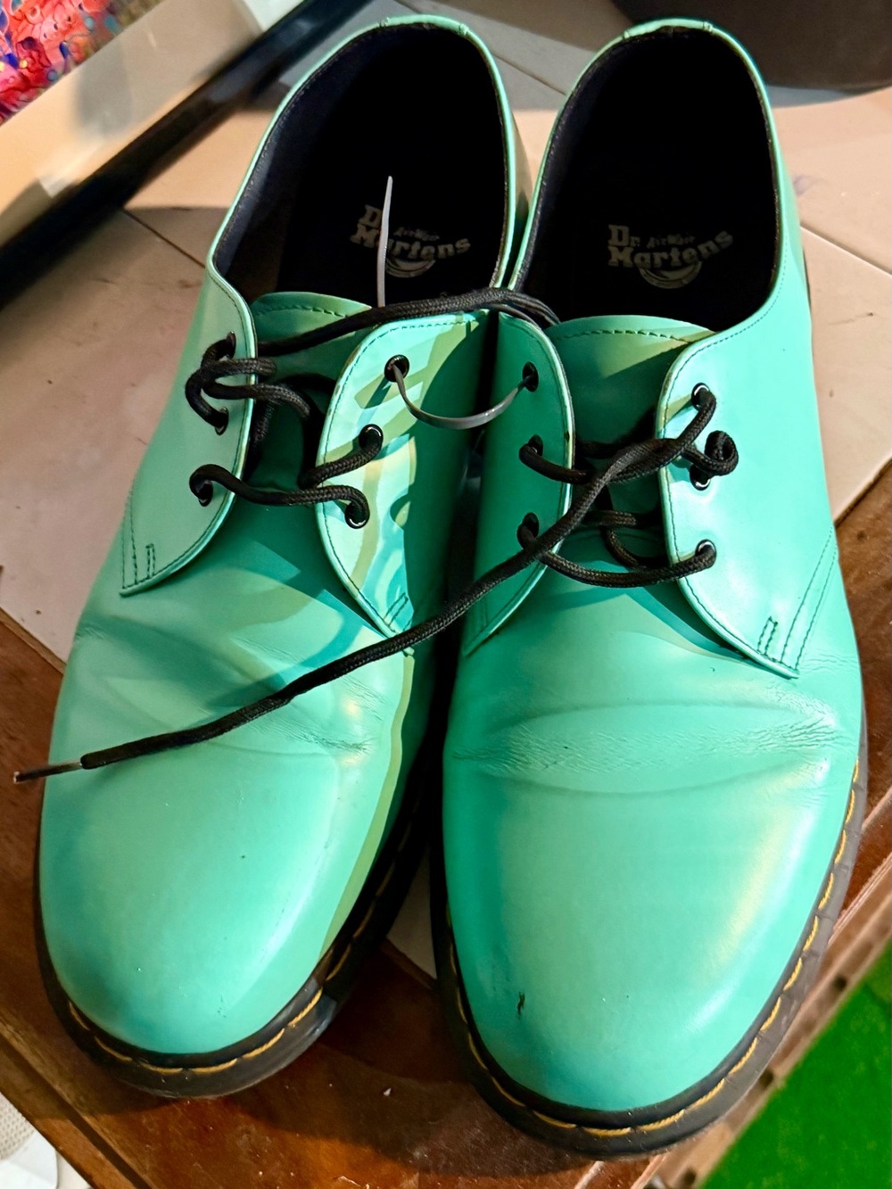 Dr. Martens Men’s Teal Leather 3-Eye Derby Shoes
